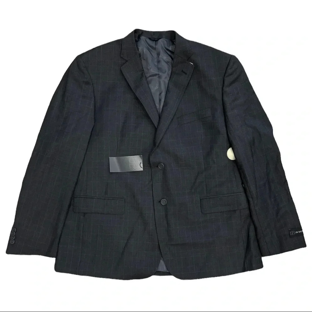 JB Britches Charcoal Plaid Wool Two Button Logan Blazer 46R